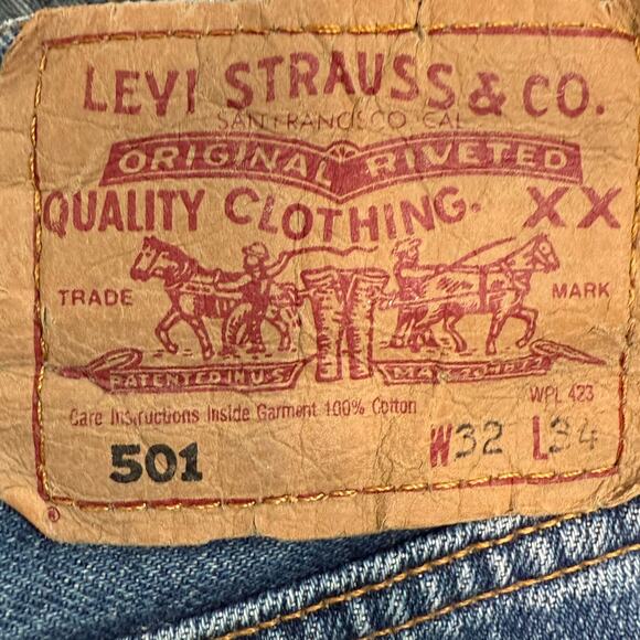 Vintage Levi’s 501 Bell Bottom Jeans 32x34 Peace Love Freedom Tie Dye - Picture 4 of 12